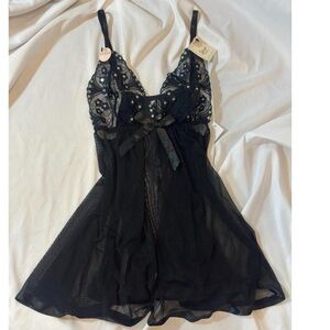 Spree Intimates black lingerie sparkle mini dress